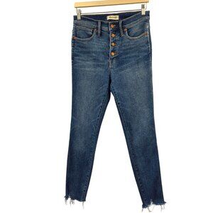 Madewell 10" High-Rise Button Fly Raw Hem Skinny Jeans Med. Wash Size 28